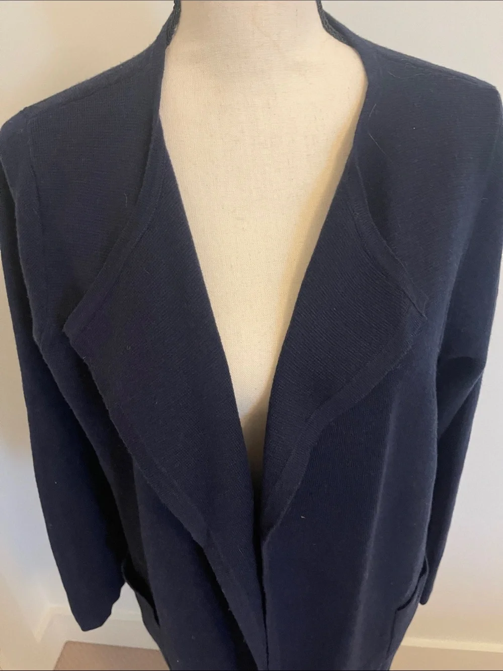 Women's Navy Open-Front Long Sweater Coat